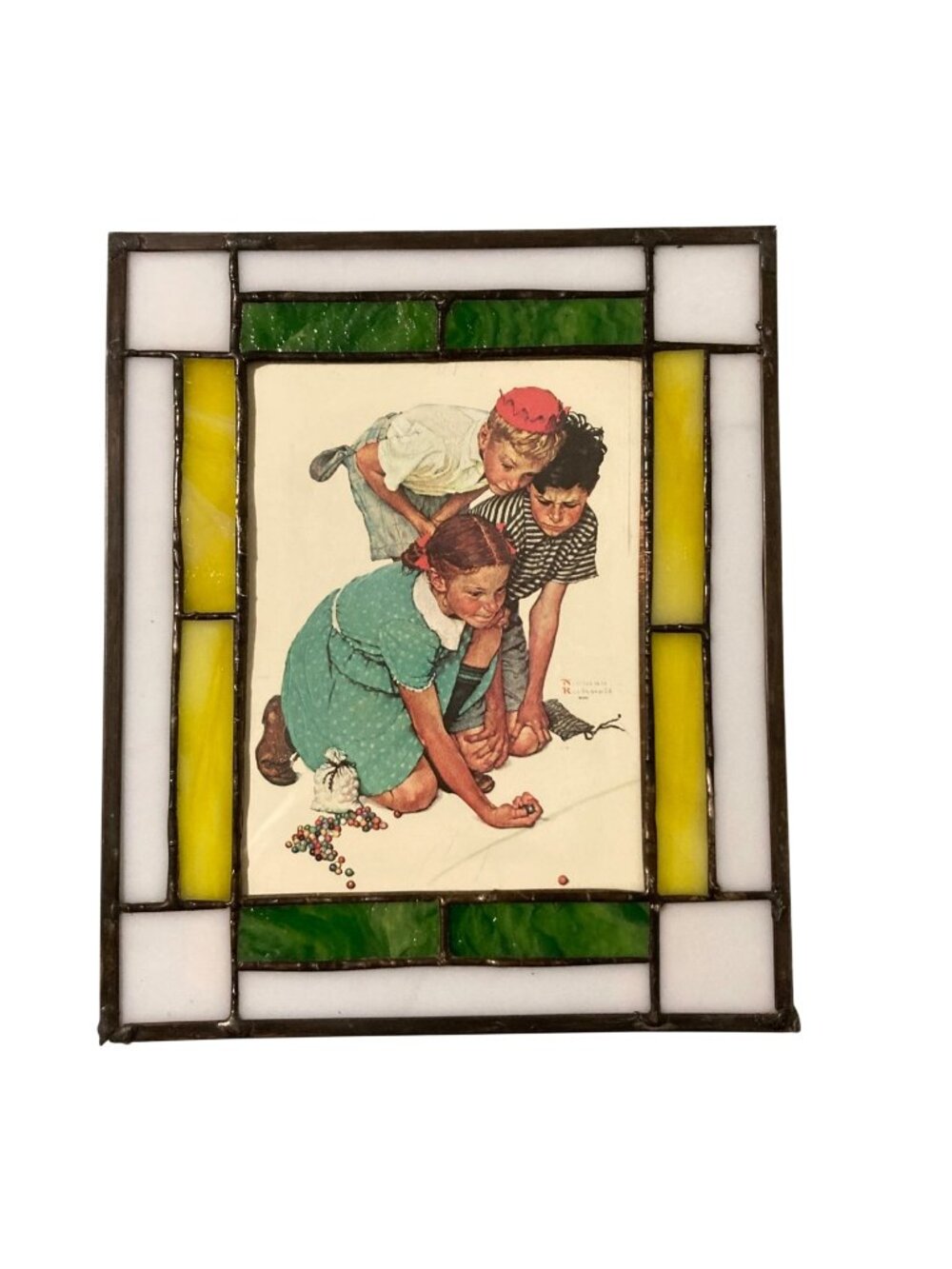 Vintage Stained Glass Photo Frame With Norman Rockwell Card Stock